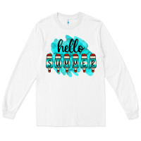 White Hello Summer Serape Turquoise Long Sleeve Tee - CowCowDesign