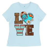Baby Blue American Football love and helmet Ladies Tee - NancyCooperArtShop