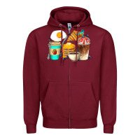 Burgundy Breakfast Coffee Cups Zipper Hoodie - Artiststas