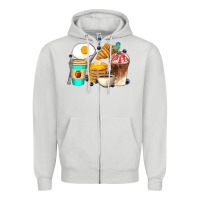 Dove Grey Breakfast Coffee Cups Zipper Hoodie - Artiststas