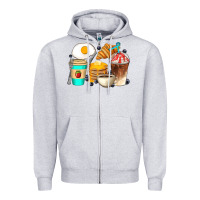 Heather Grey Breakfast Coffee Cups Zipper Hoodie - Artiststas