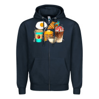 Navy Breakfast Coffee Cups Zipper Hoodie - Artiststas