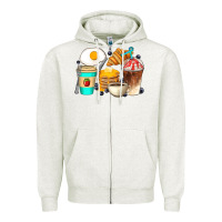 Oatmeal Heather Breakfast Coffee Cups Zipper Hoodie - Artiststas