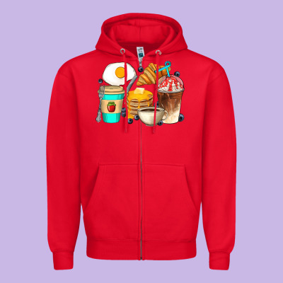 Breakfast Coffee Cups Zipper Hoodie Designed By Artiststas