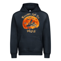 Navy Halloween Witch On Motorcycle Cat & Moon Salem Witch Trials Premium Urban Hoodie - trangStudio