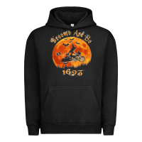 Pigment Black Halloween Witch On Motorcycle Cat & Moon Salem Witch Trials Premium Urban Hoodie - trangStudio