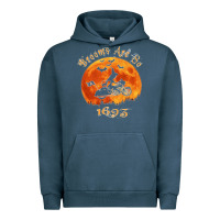 Pigment Midnight Navy Halloween Witch On Motorcycle Cat & Moon Salem Witch Trials Premium Urban Hoodie - trangStudio