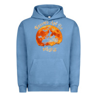 Pigment Pebble Blue Halloween Witch On Motorcycle Cat & Moon Salem Witch Trials Premium Urban Hoodie - trangStudio