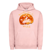 Pigment Salmon Halloween Witch On Motorcycle Cat & Moon Salem Witch Trials Premium Urban Hoodie - trangStudio