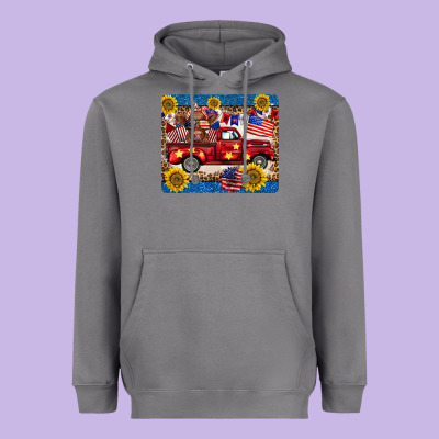 4th Of July Truck Cow Mousepad Heavyweight Hoodie Designed By Barkaloodesign