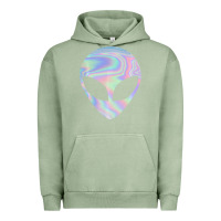 Pigment Oil Green Alien Head Colorful Laser Ufo Sighting Believe Area 51 Urban Hoodie - trangStudio