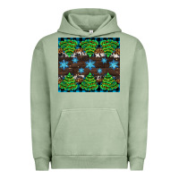 Pigment Oil Green Christmas tree with snow Urban Hoodie - AdoDesignShop