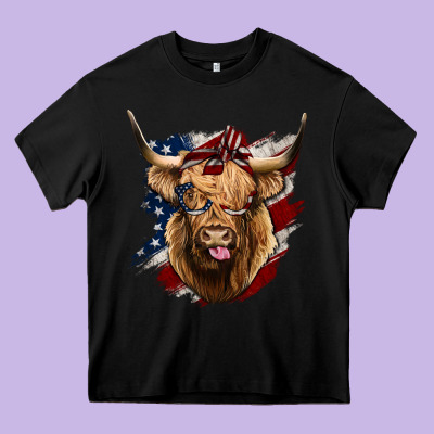 American Highland Cow Heavy Core Tee Designed By Bettercallsaul