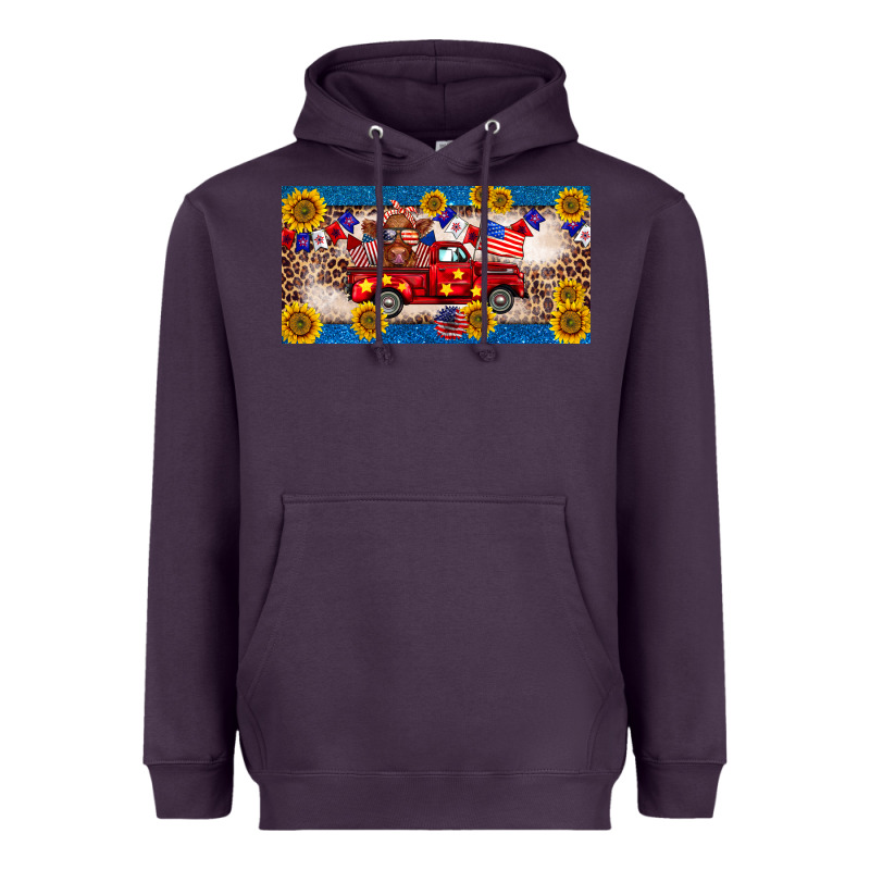 4th Of July Truck Cow License Plate Heavyweight Hoodie by BarkalooDesign | Teevron