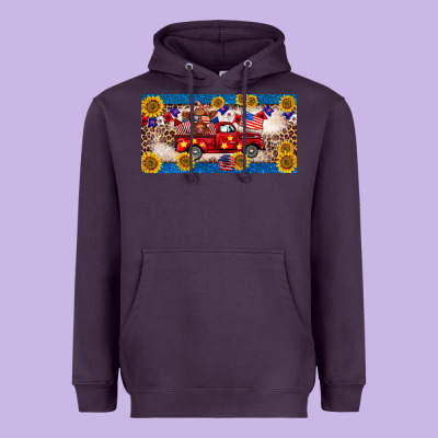 4th Of July Truck Cow License Plate Heavyweight Hoodie Designed By Barkaloodesign