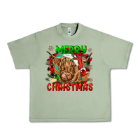 Oil Green merry christmas cow Urban Heavy Tee - CowGirlArtShop