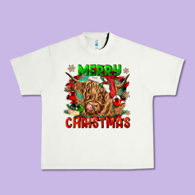 Merry Christmas Cow Urban Heavy Tee Designed By Cowgirlartshop
