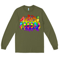 Army Green Hello Summer Tie Dye Long Sleeve Tee - CowCowDesign