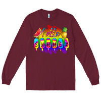Burgundy Hello Summer Tie Dye Long Sleeve Tee - CowCowDesign