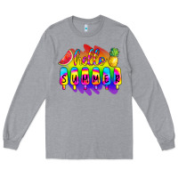 Heather Grey Hello Summer Tie Dye Long Sleeve Tee - CowCowDesign