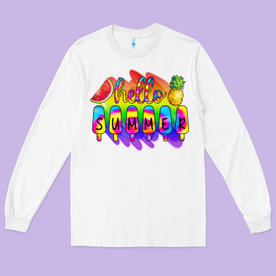 Hello Summer Tie Dye Long Sleeve Tee Designed By Cowcowdesign