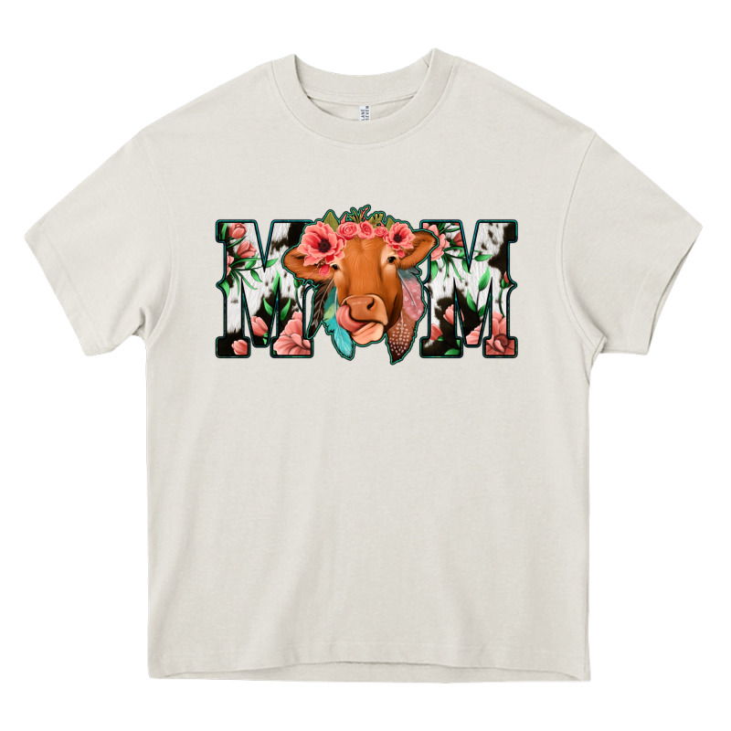 Cowhide Floral Feather Cow Mom Heavy Core Tee by Bettercallsaul | Teevron