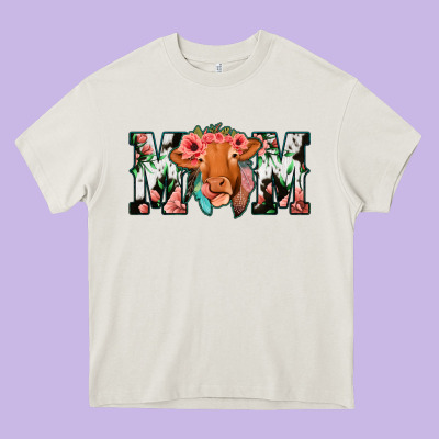 Cowhide Floral Feather Cow Mom Heavy Core Tee Designed By Bettercallsaul