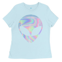 Baby Blue Alien Head Colorful Laser Ufo Sighting Believe Area 51 Ladies Tee - trangStudio