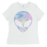 White Alien Head Colorful Laser Ufo Sighting Believe Area 51 Ladies Tee - trangStudio