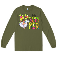 Army Green Hello Summer Unicorn Long Sleeve Tee - CowCowDesign