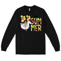 Black Hello Summer Unicorn Long Sleeve Tee - CowCowDesign