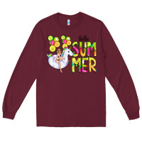 Burgundy Hello Summer Unicorn Long Sleeve Tee - CowCowDesign