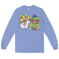 Colony Blue Hello Summer Unicorn Long Sleeve Tee - CowCowDesign