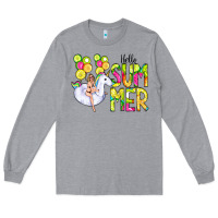 Heather Grey Hello Summer Unicorn Long Sleeve Tee - CowCowDesign