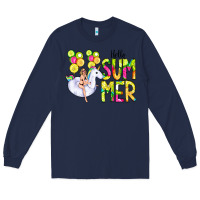 Navy Hello Summer Unicorn Long Sleeve Tee - CowCowDesign