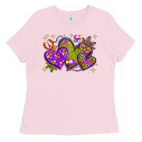 Bubblegum Pink Mardi Gras hearts Ladies Tee - NancyCooperArtShop