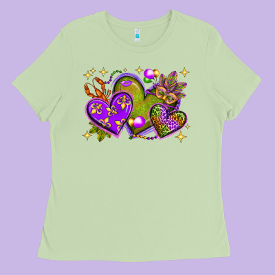 Mardi Gras Hearts Ladies Tee Designed By Nancycooperartshop