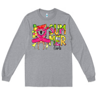Heather Grey Summer Girls Flamingo Long Sleeve Tee - CowCowDesign