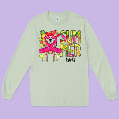 Summer Girls Flamingo Long Sleeve Tee Designed By Cowcowdesign