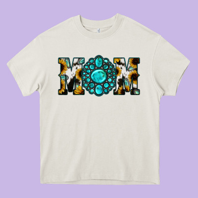 Sunflower Turquoise Gemstone Cowhide Mom Heavy Core Tee Designed By Bettercallsaul