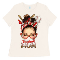 Bone Baseball Mom Messy Bun Ladies Tee - texasbilliewilder