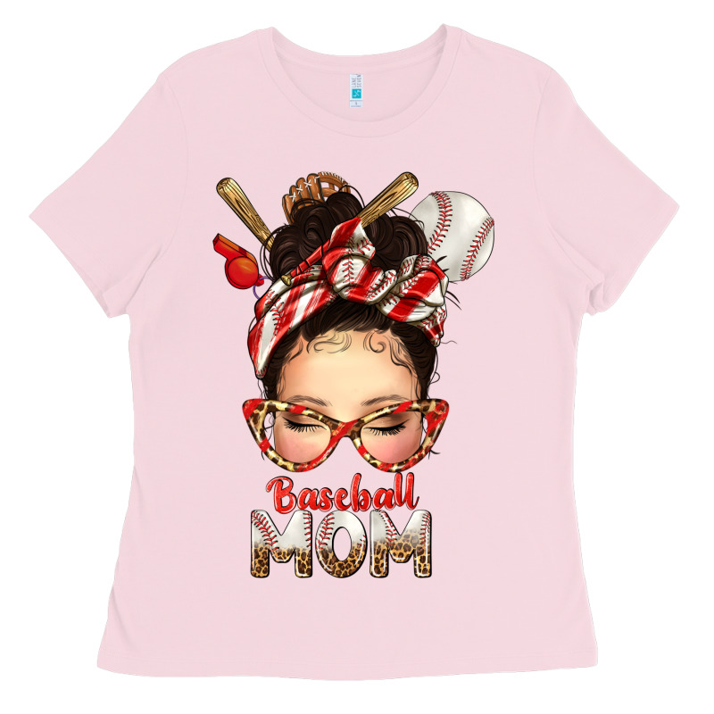 Baseball Mom Messy Bun Ladies Tee by texasbilliewilder | Teevron