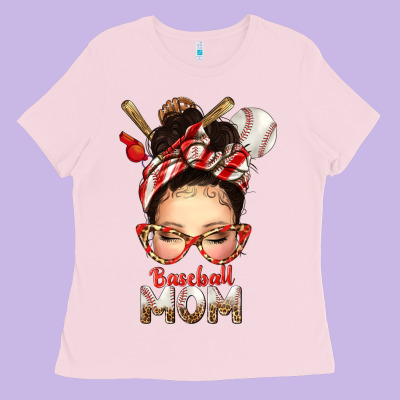 Baseball Mom Messy Bun Ladies Tee Designed By Texasbilliewilder