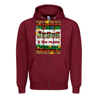 Burgundy Christmas Jesus Is The Reason Zipper Hoodie - Artiststas