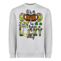 Heather Grey It's a Good Day To Have a Lucky Day Heavyweight Sweatshirt - CowhideDigitalArt