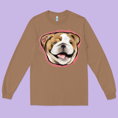 Bulldog Pink Glitter Long Sleeve Tee Designed By Jasminsmagicworld