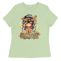 Matcha Silver White Believe Praying Caucasian Messy Bun Ladies Tee - texasbilliewilder