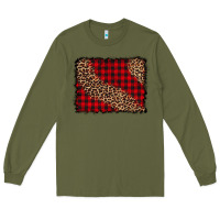 Army Green leopard buffalo plaid background Long Sleeve Tee - CowCowDesign