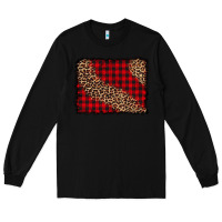 Black leopard buffalo plaid background Long Sleeve Tee - CowCowDesign