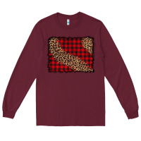 Burgundy leopard buffalo plaid background Long Sleeve Tee - CowCowDesign